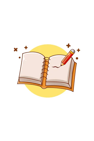 Livro Notas Com Ícone Lápis Ilustração Dos Desenhos Animados — Vetor de Stock