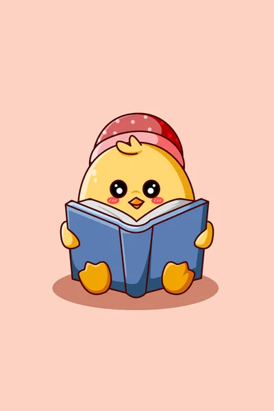 Cute Kaczka Czytanie Książki Zwierząt Rysunek Ilustracja — Wektor stockowy