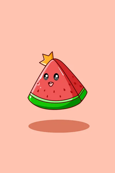 Cute Happy Watermelon Crown Cartoon Illustration — Stock Vector