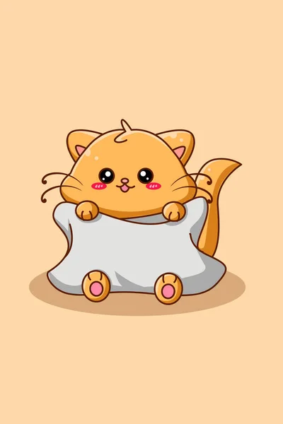 Cute Cat Poduszki Zwierząt Kreskówki Ilustracja — Wektor stockowy