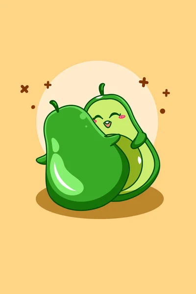 Schattige Avocado Wereld Vegetarische Dag Cartoon Illustratie — Stockvector