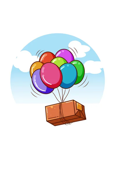 Balão Com Caixa Ícone Mosca Ilustração Dos Desenhos Animados — Vetor de Stock