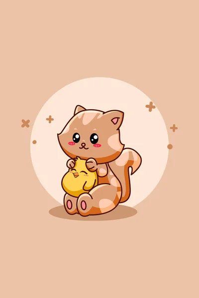 世界動物の日にかわいい猫とアヒルのデザインキャラクター — ストックベクタ