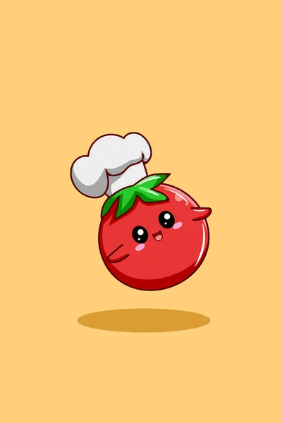 Una Ilustración Dibujos Animados Lindo Tomate Chef — Archivo Imágenes Vectoriales