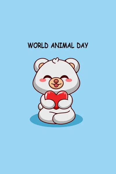 Lindo Oso Polar Con Corazón Ilustración Dibujos Animados Día Animal — Archivo Imágenes Vectoriales