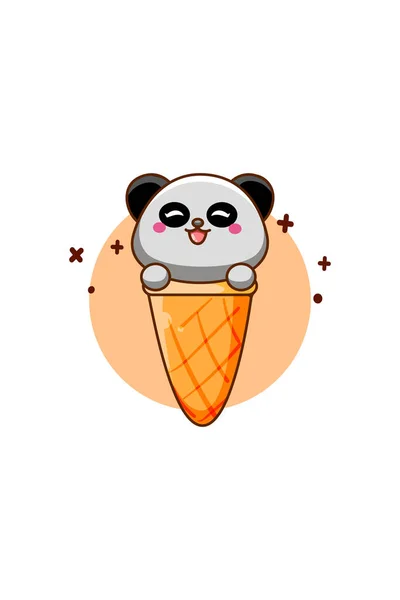 かわいいパンダオンアイスクリーム漫画イラスト — ストックベクタ