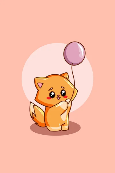 Cute Cat Balloon Cartoon Illustration — Stock Vector