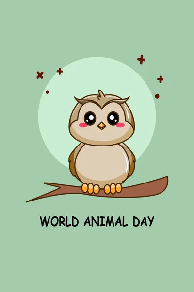Carino Gufo Nel Mondo Animale Giorno Cartone Animato Illustrazione — Vettoriale Stock