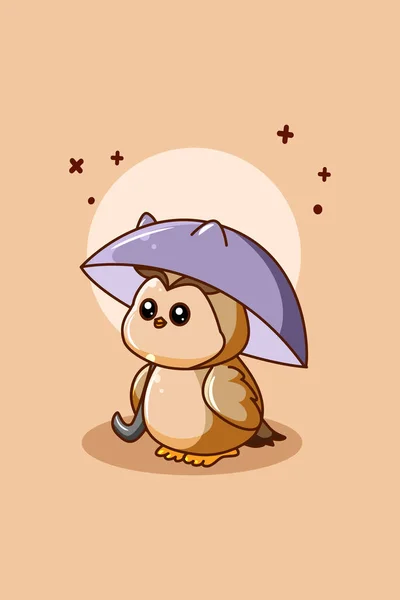 Şemsiye Karikatürlü Sevimli Baykuş — Stok Vektör