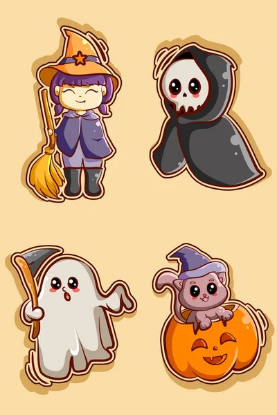 Cute Naklejki Halloween Ilustracji Kreskówki — Wektor stockowy