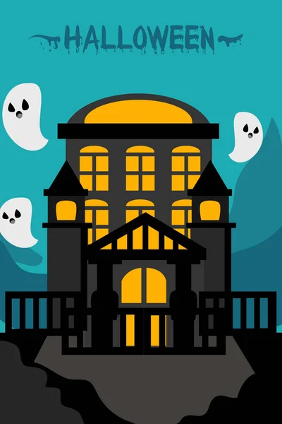 Zamek Halloween Płaska Ilustracja — Wektor stockowy