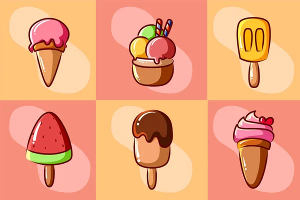 Sticker Set Ice Cream Illustration — Stock Vector
