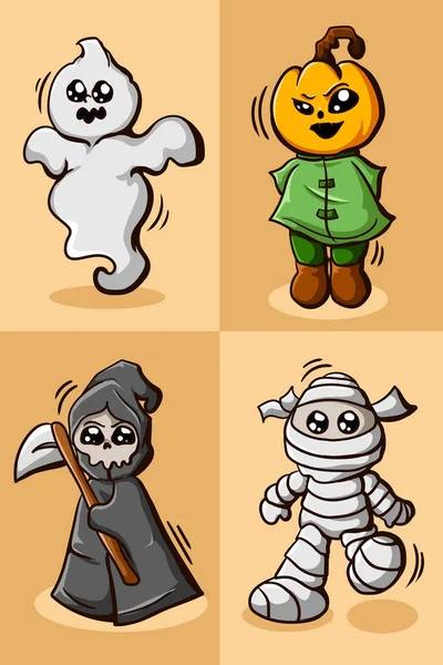 Zestaw Naklejek Postaci Halloween Ilustracji — Wektor stockowy