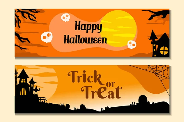 Diseño Banner Halloween Con Casa Luna — Archivo Imágenes Vectoriales