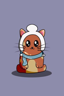 Şapka hayvan çizimi olan sevimli, mutlu kedi.