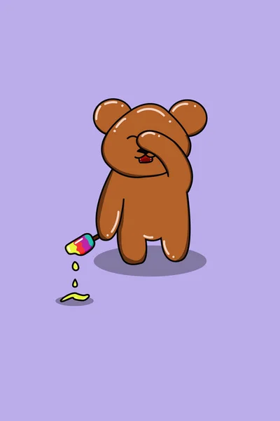 Cute Happy Bear Ice Cream Cartoon Illustration — Stock Vector