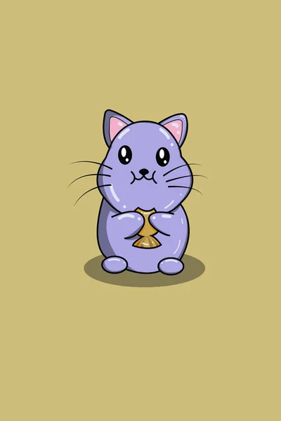 Cute Szczęśliwy Kot Ciasto Zwierzę Kreskówki Ilustracja — Wektor stockowy