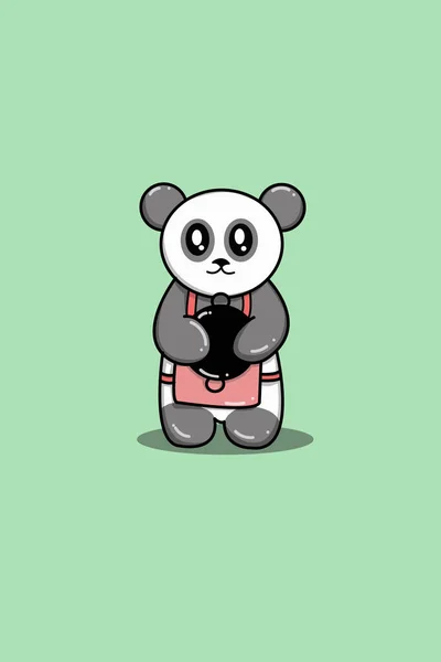 Mignon Panda Avec Wok Animal Dessin Animé Illustration — Image vectorielle