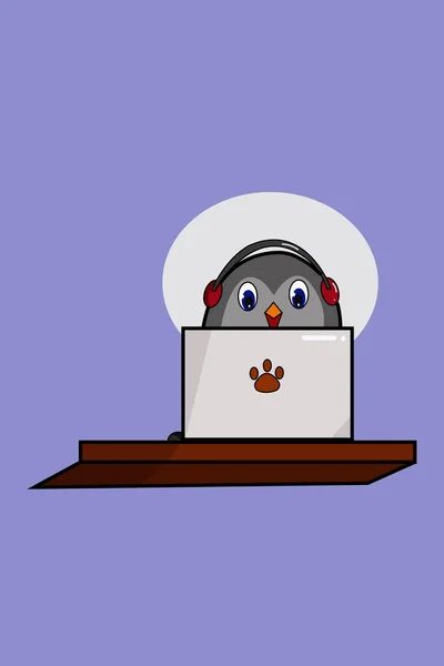 Cute Penguin Animal Cartoon Illustration — Stock Vector