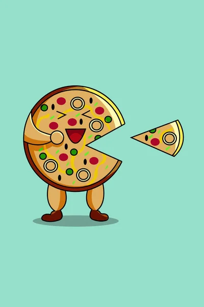Cute Pizza Ilustracja Kreskówka — Wektor stockowy