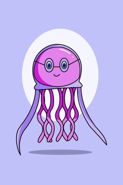 stock vector Cute jellyfish animal cartoon illustration