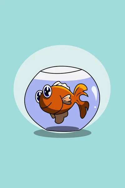 Χαριτωμένο Χαρούμενο Ζώο Ψάρια Εικονογράφηση Κινουμένων Σχεδίων — Διανυσματικό Αρχείο