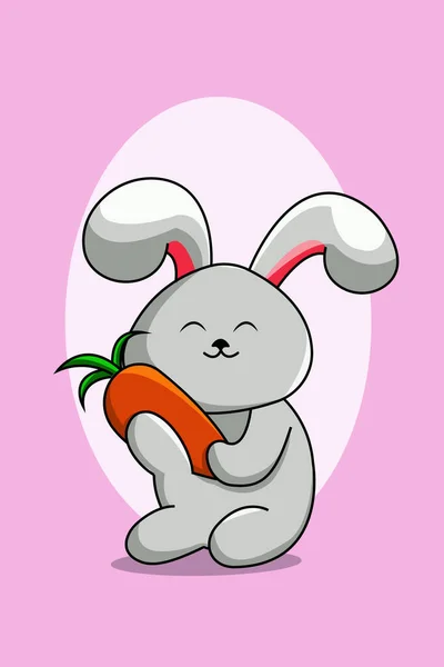 Cute Happy Rabbit Carrot Animal Cartoon Illustration — Stock Vector