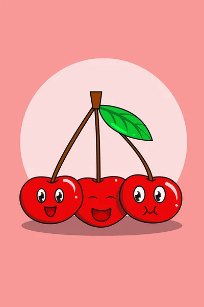 Cute Cherry Cartoon Illustration — Stock Vector