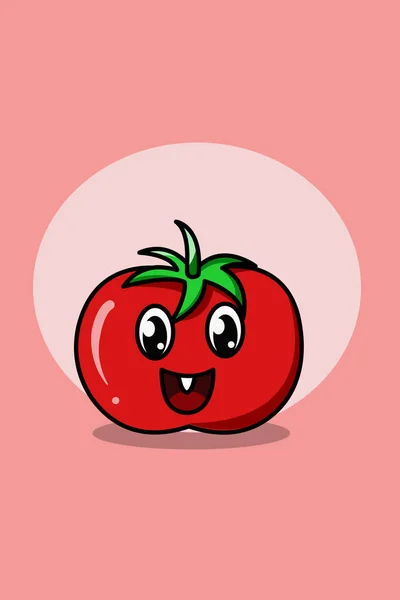 Ilustrasi Kartun Tomat Yang Lucu - Stok Vektor