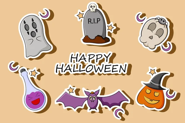Etiqueta Engomada Conjunto Halloween Ilustración — Archivo Imágenes Vectoriales