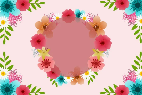 Flat Charming Pink Background Flower Design — Stock Vector