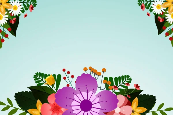 Επίπεδη Floral Σχέδιο Φόντου — Διανυσματικό Αρχείο