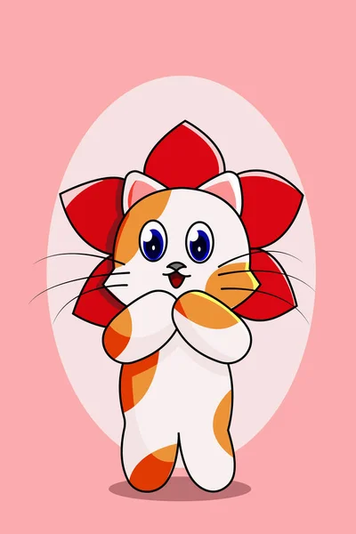 Cute Cat Flower Animal Cartoon Illustration — Stock Vector