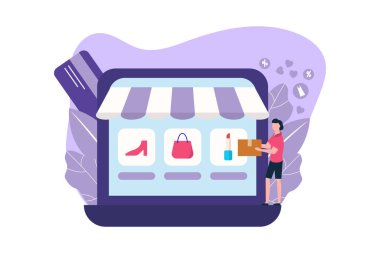 E Commerce Flat Design, Vektör İllüstrasyonu