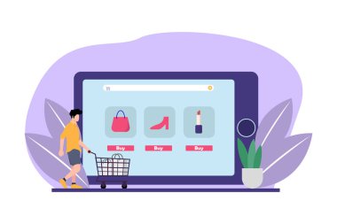 E Commerce Çevrimiçi Alışveriş Apartmanı Tasarımı, Vektör İllüstrasyonu