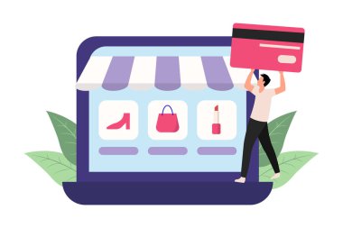 E Commerce Çevrimiçi Alışveriş Apartmanı Tasarımı, Vektör İllüstrasyonu