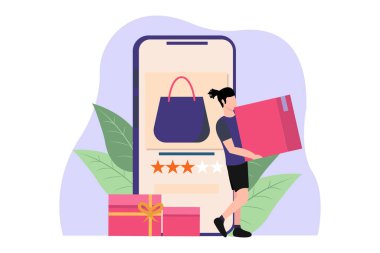 E Commerce Flat Design, Vektör İllüstrasyonu