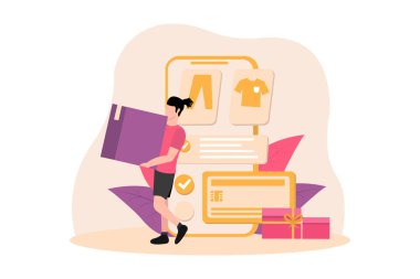 E Commerce Flat Design, Vektör İllüstrasyonu