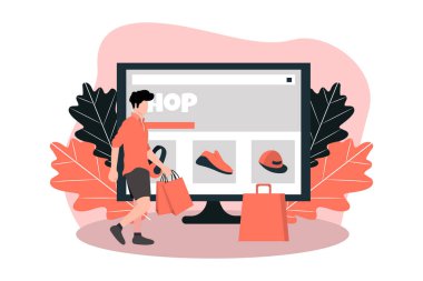 E Commerce Flat Design, Vektör İllüstrasyonu