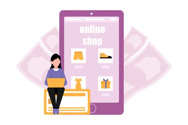 stock vector Online Shopping E Commerce Flat Design, Vector Illustration