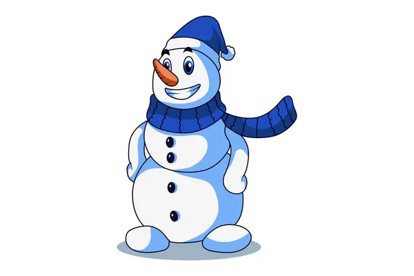 Leuke Winter Snowman Karakter Illustratie — Stockvector