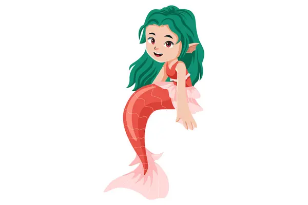 Cute Little Mermaid Character Illustration — Stock Vector