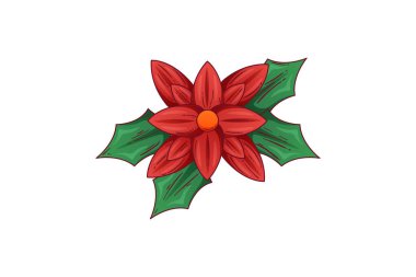 Poinsettia Çiçek Noel Etiketi Tasarımı