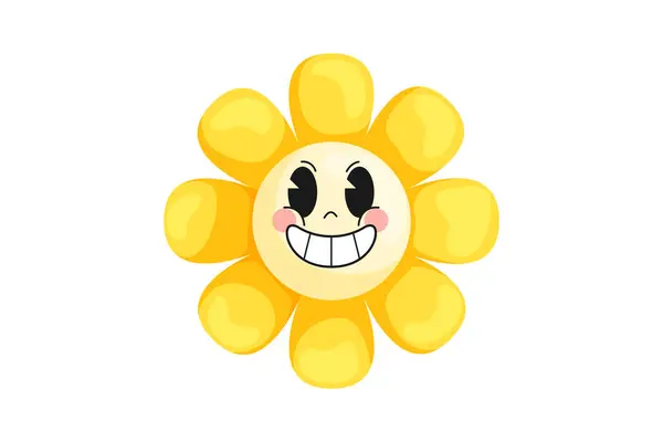 Χαριτωμένο Ήλιο Λουλούδι Ρετρό Επίπεδη Αυτοκόλλητο Σχεδιασμό — Διανυσματικό Αρχείο