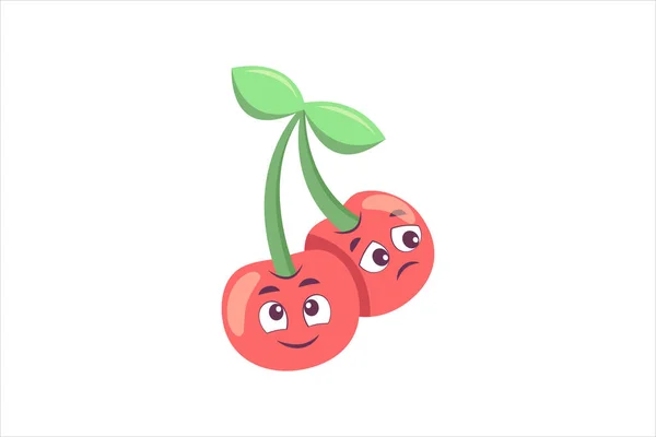 Cute Cherry Funny Flat Sticker Design — Stock Vector