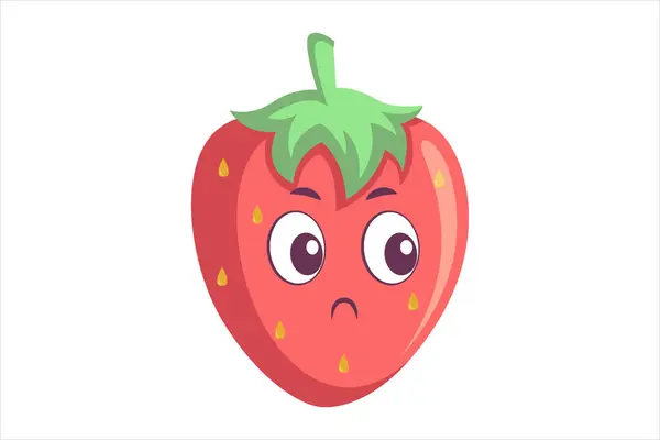 Cute Strawberry Funny Flat Sticker Design — Stock Vector