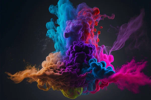 colorful ink splash on black background. abstract art. 3d rendering., creative ai