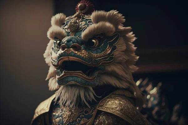 Chinese lion dance portrait with dark background