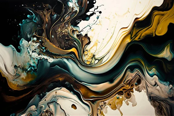 abstract background of acrylic paint in black and gold tones