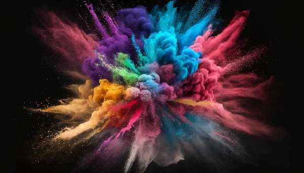colorful explosion of color powder on black background.